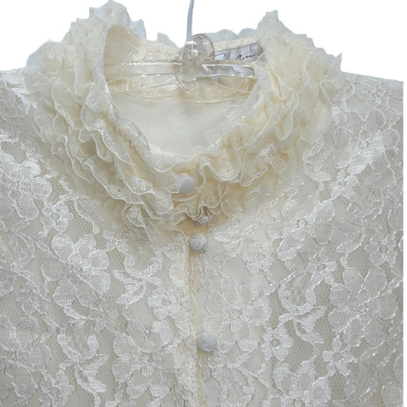 HP Vintage Sun-Born Lace High Ruffle Collar Sheer Sleeve Peplum Lolita Blouse - Picture 6 of 16